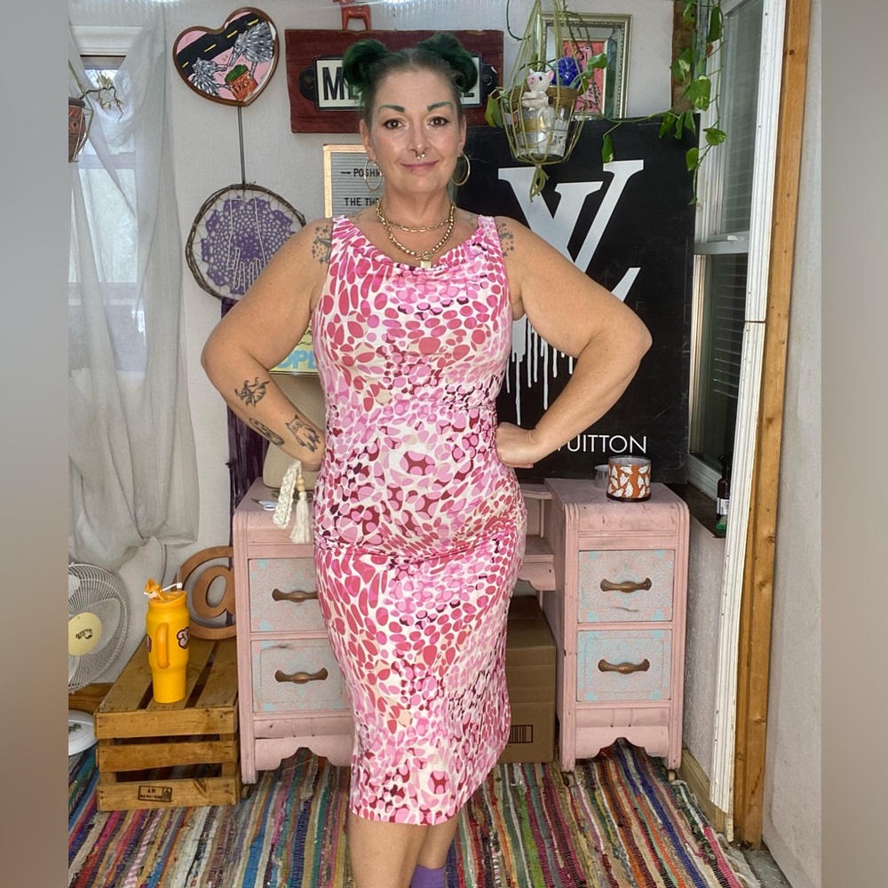 Zero Pink Fuchsia Abstract Print Cowl neck sleeveless Dress Size Small Euro 36